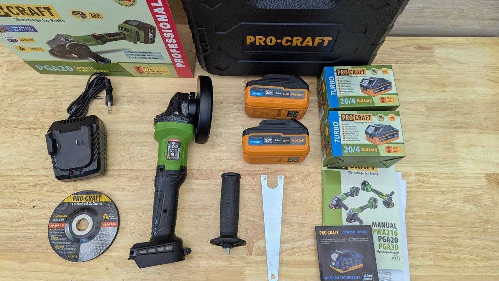 125 мм Безщіткова Болгарка УШМ Procraft +2 АКБ 4.0 Ah (TURBO) +зарядка