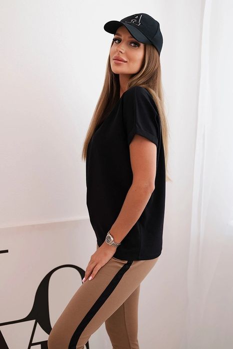 Komplet damski czarny bluzka + legginsy z lampasem bawełna