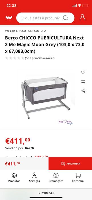 Berço Chico PUERICULTURA Next 2 Me Magic Moon Grey