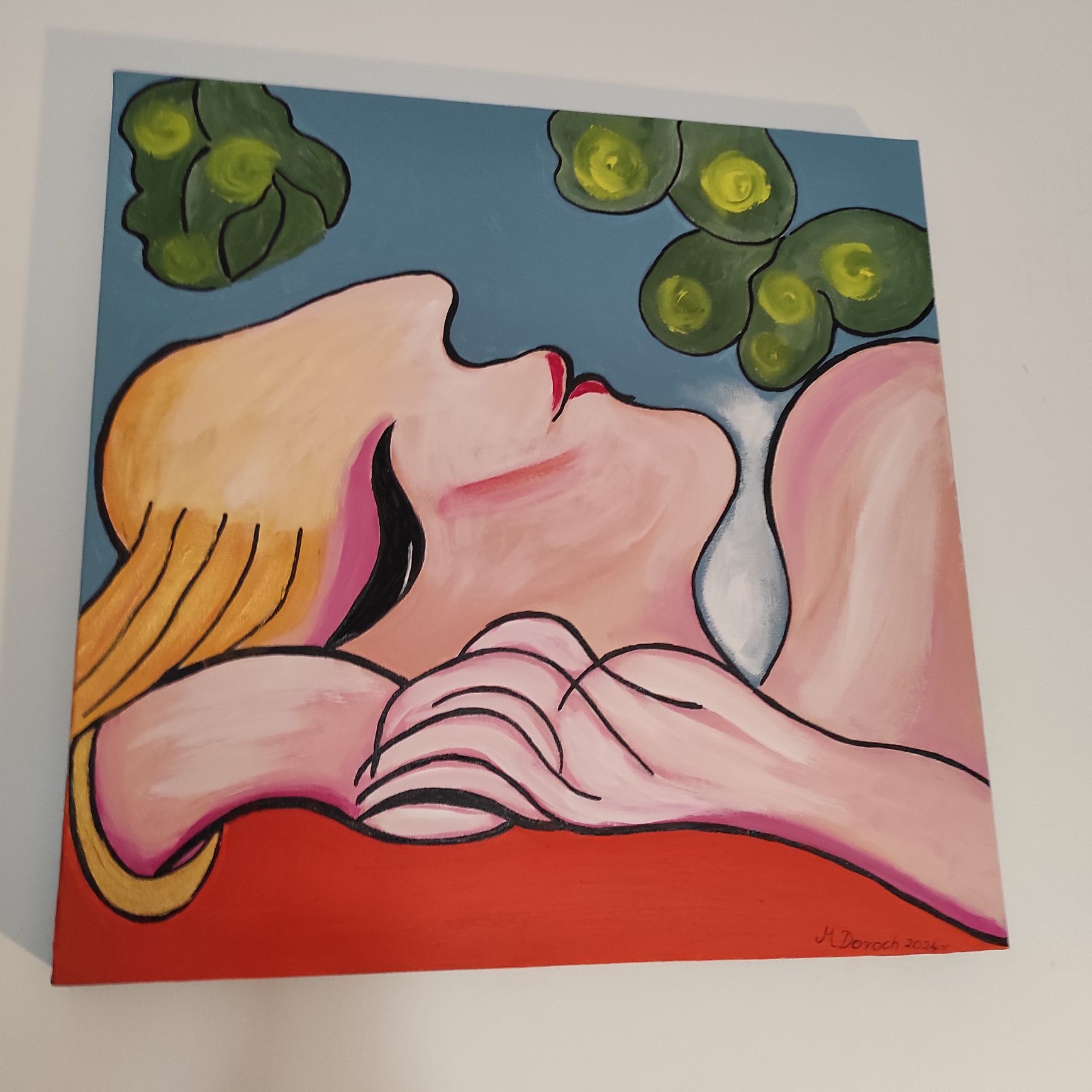 Śpiąca kobieta obraz ręcznie malowany akrylowy