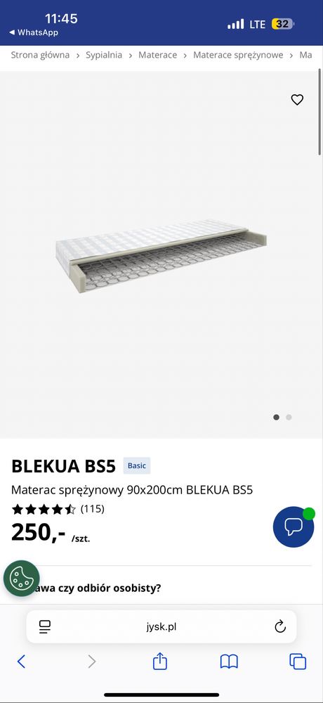 Materac sprężynowy 90x200cm BLEKUA BS5 Jusk