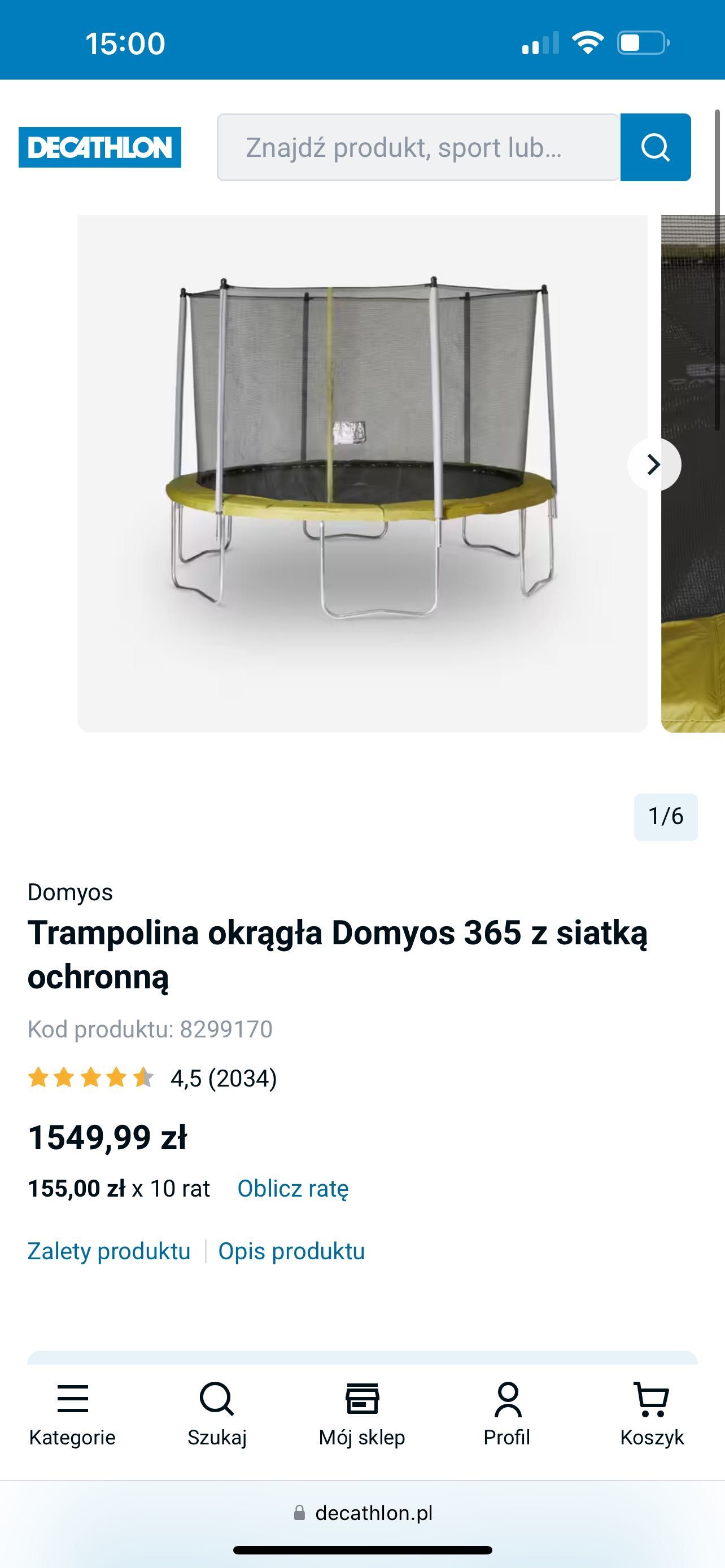 Trampolina Domyos 365 z siatką ochronną CENA 50% NIŻSZA NIŻ W SKLEPIE