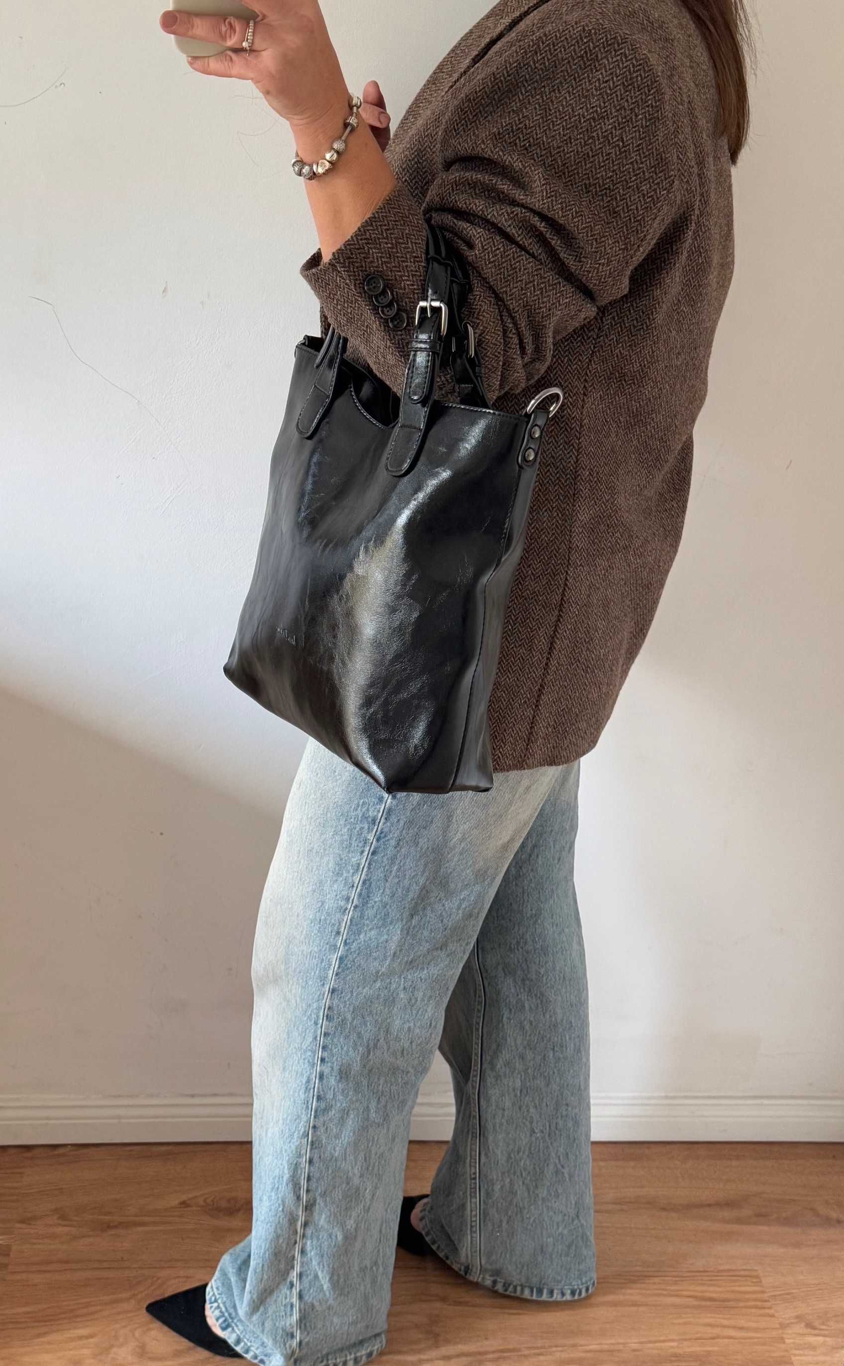 Ines Delaure torebka shopper czarna zarka duża