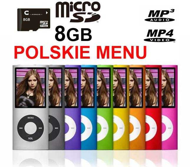 Super ODTWARZACZ MP4 MP3 Menu PL Radio Dyktafon Karta SD 8GB