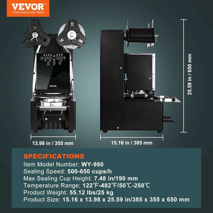 Запаювач чашок 500-650 чашок/год висотою 190 мм діам 90/95 мм