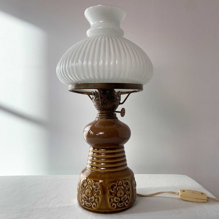 Lampa na biurko nocna z kloszem | PRL retro vintage Polam