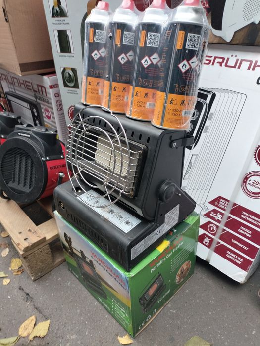 Газовый обогреватель туристический 2 в 1+4 газовых балончика