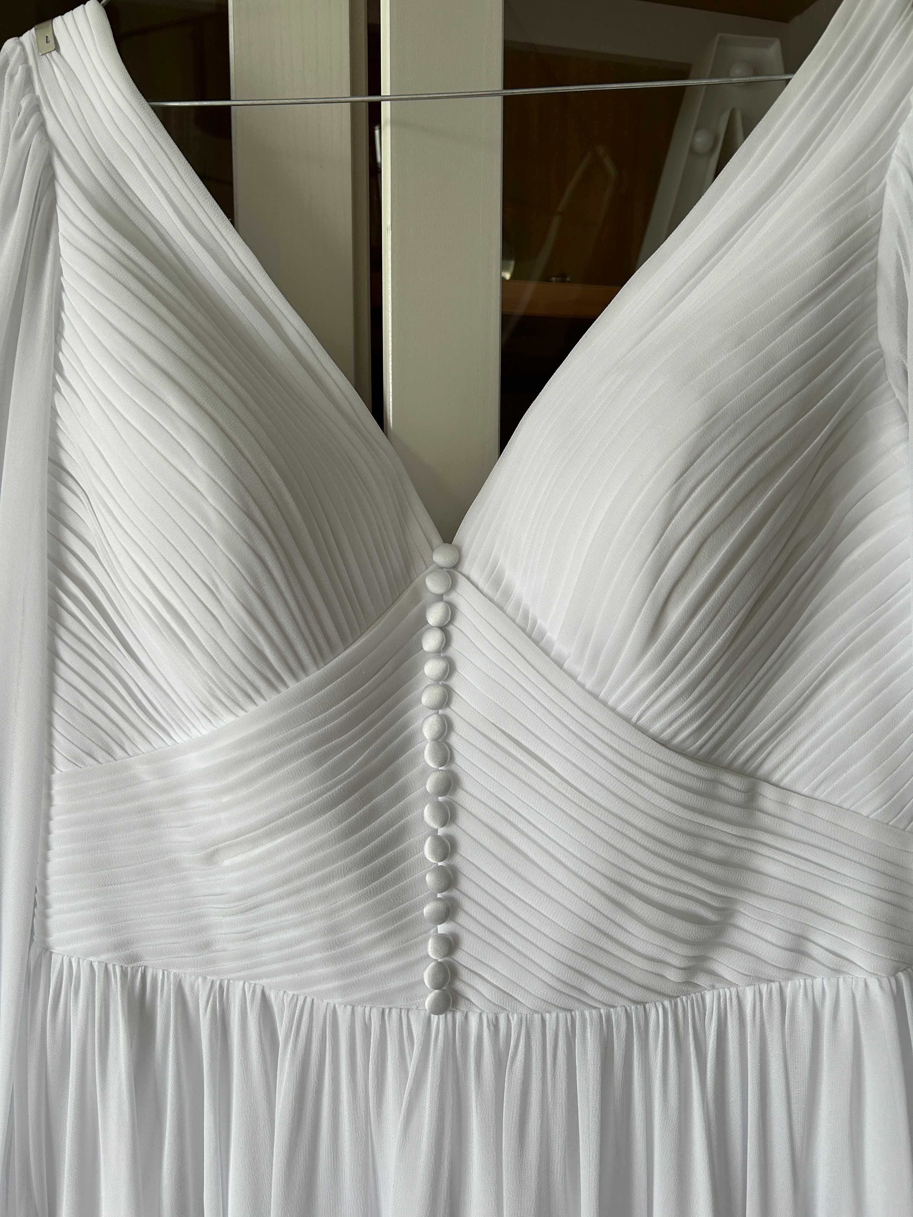 Minimalistyczna prosta skromna suknia sukienka ślubna szyfonowa