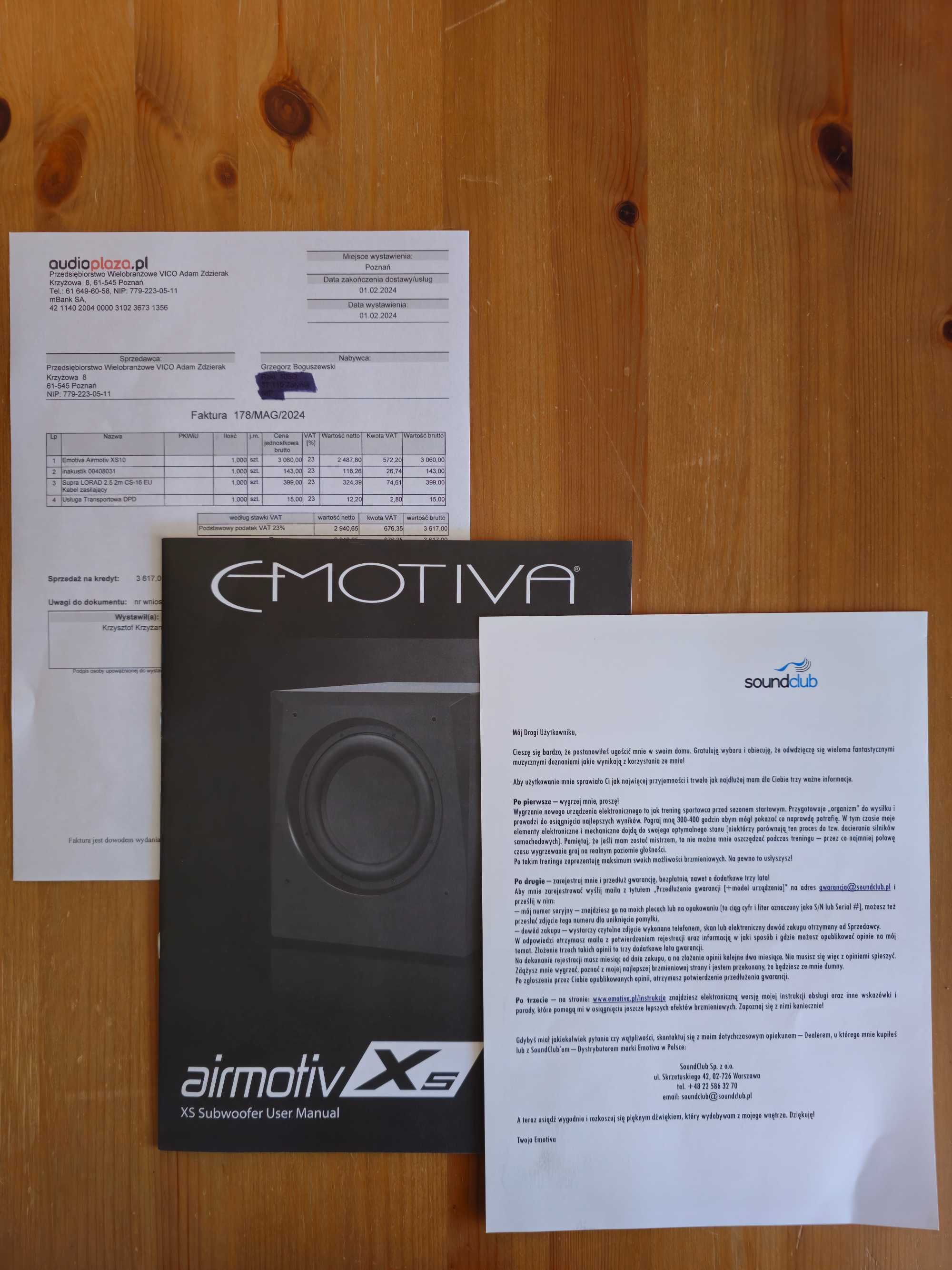 Subwoofer Emotiva Airmotiv XS10 na gwarancji+kabel DH Labs Silver 2,5m