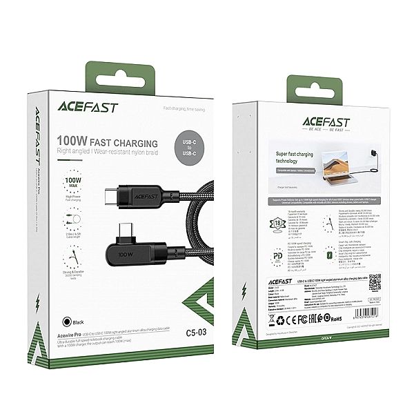 Kabel Acefast C5-03 Black USB-C - USB-C PD QC 100W 5A 480Mb/s 2m - cza