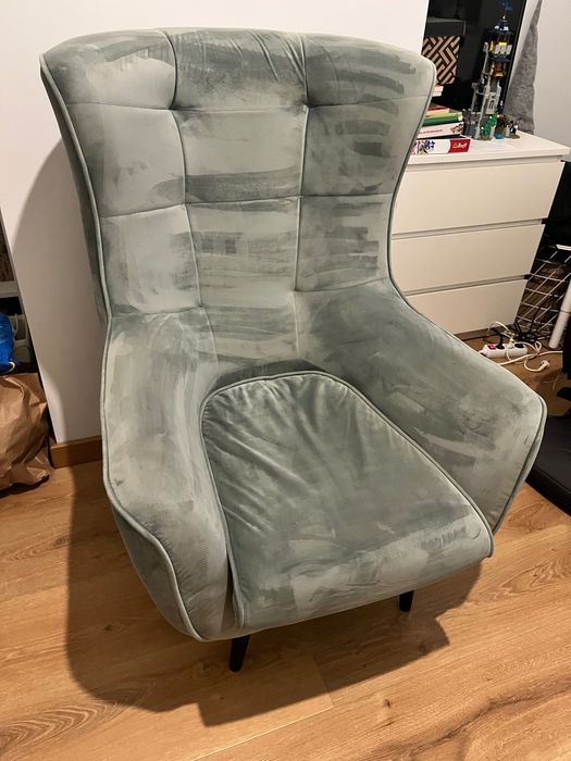 Fotel uszak zielono- szary