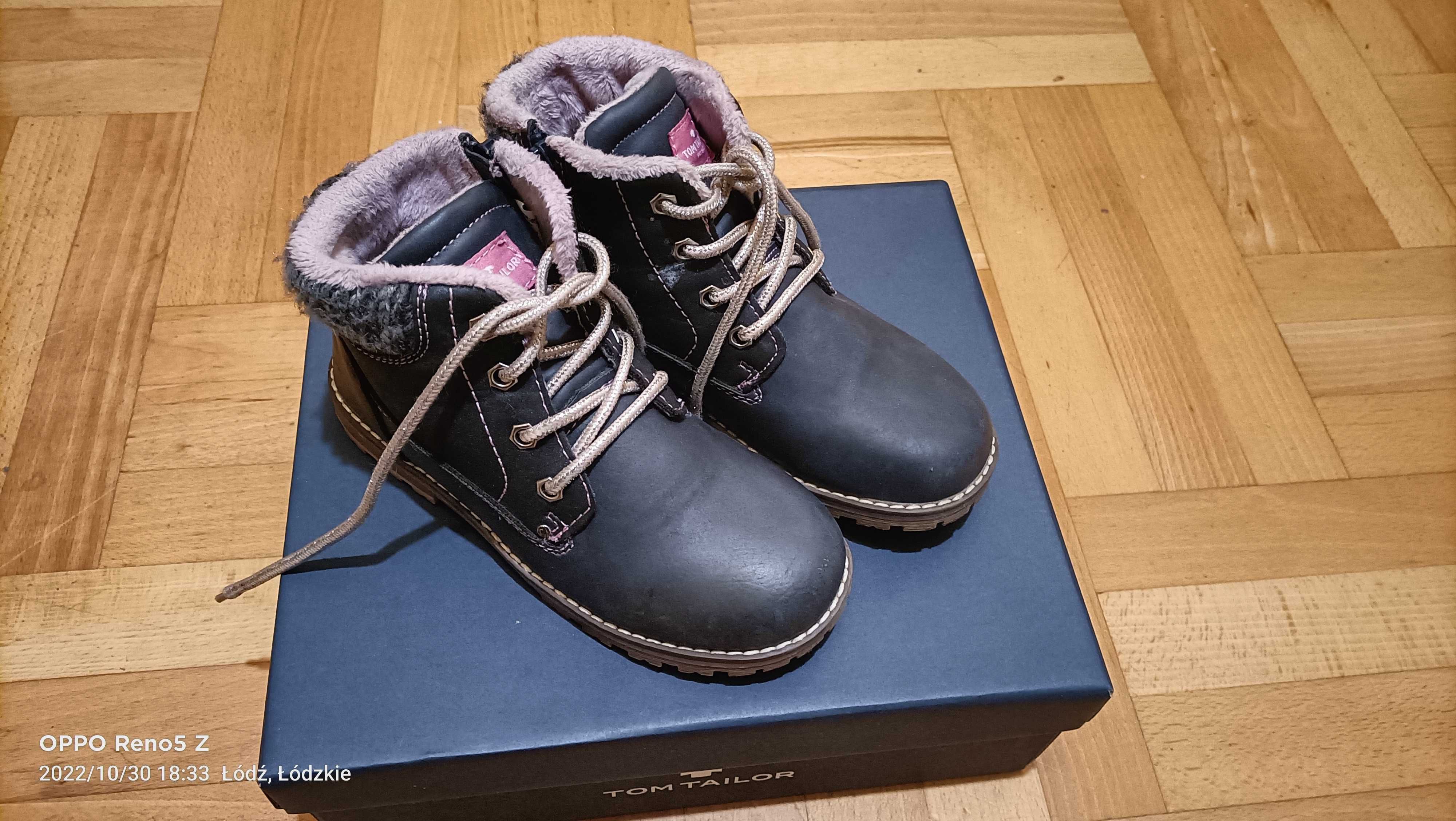 Zimowe buty, buciki skórzane ocieplane jak nowe Tom Tailor w roz. 31