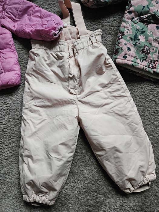 Zestaw jesienno-zimowy dla dziewczynki kurtka spodnie ocieplane czapki