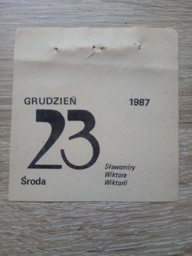 Kartka z kalendarza zdzierak rocznik 1987