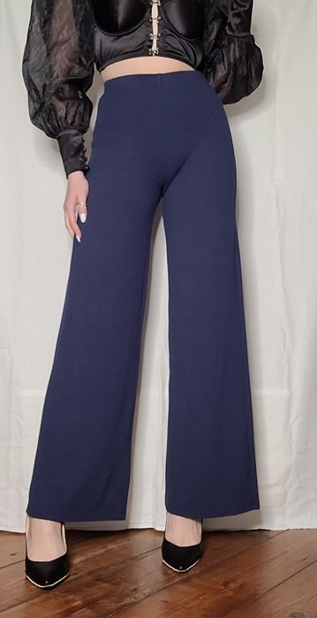 Granatowe ciemne niebieskie proste luzne szerokie spodnie wysoki stan