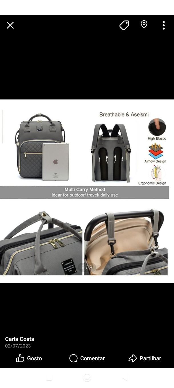 Mochila maternidade com cama