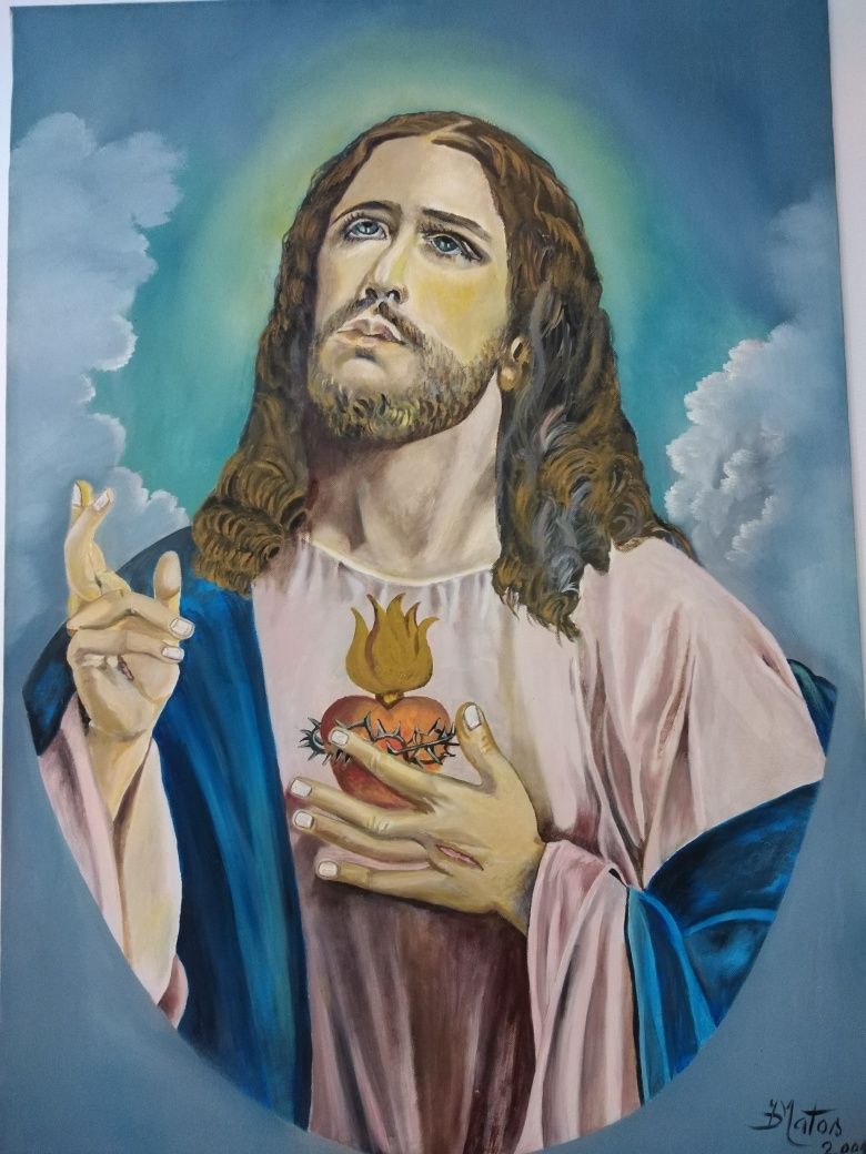 Quadro de Cristo pintado à mão