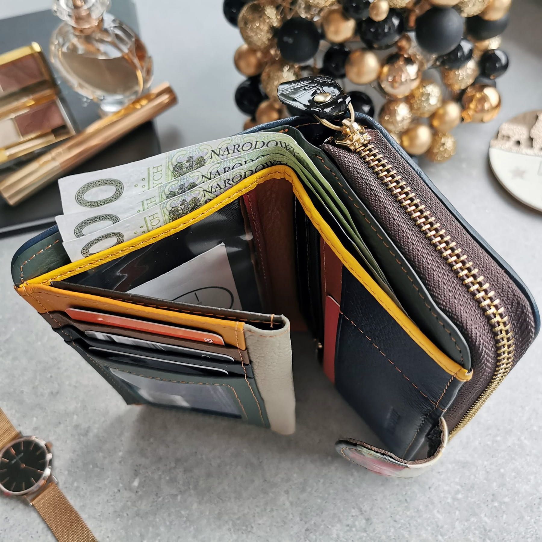 MF COLLECTION portfel damski skórzany patchworkowy P167 kolorowy