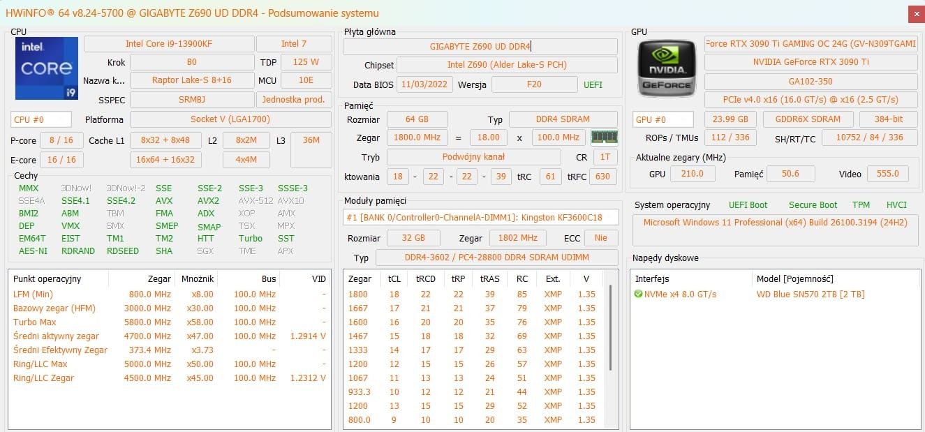 Komputer G4M3R ELITE i9-
13900KF/64GB/2TB/RTX3090Ti Gwarancja