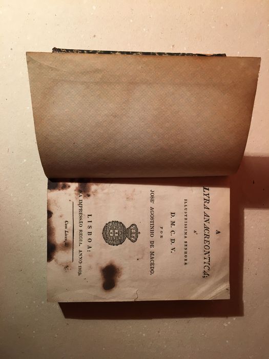 1a edição - JOSÉ AGOSTINHO de MACEDO  - A Lyra Anacreontica - 1819