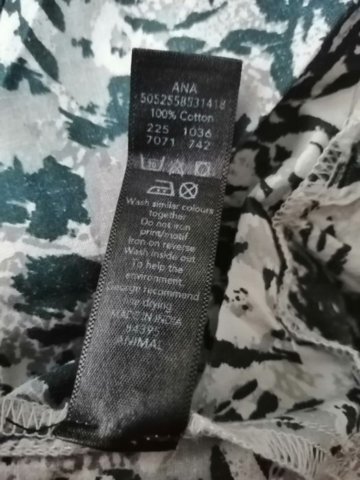 Szara sukienka wzory bawełna wiązana falbany lato George, rozmiar 10