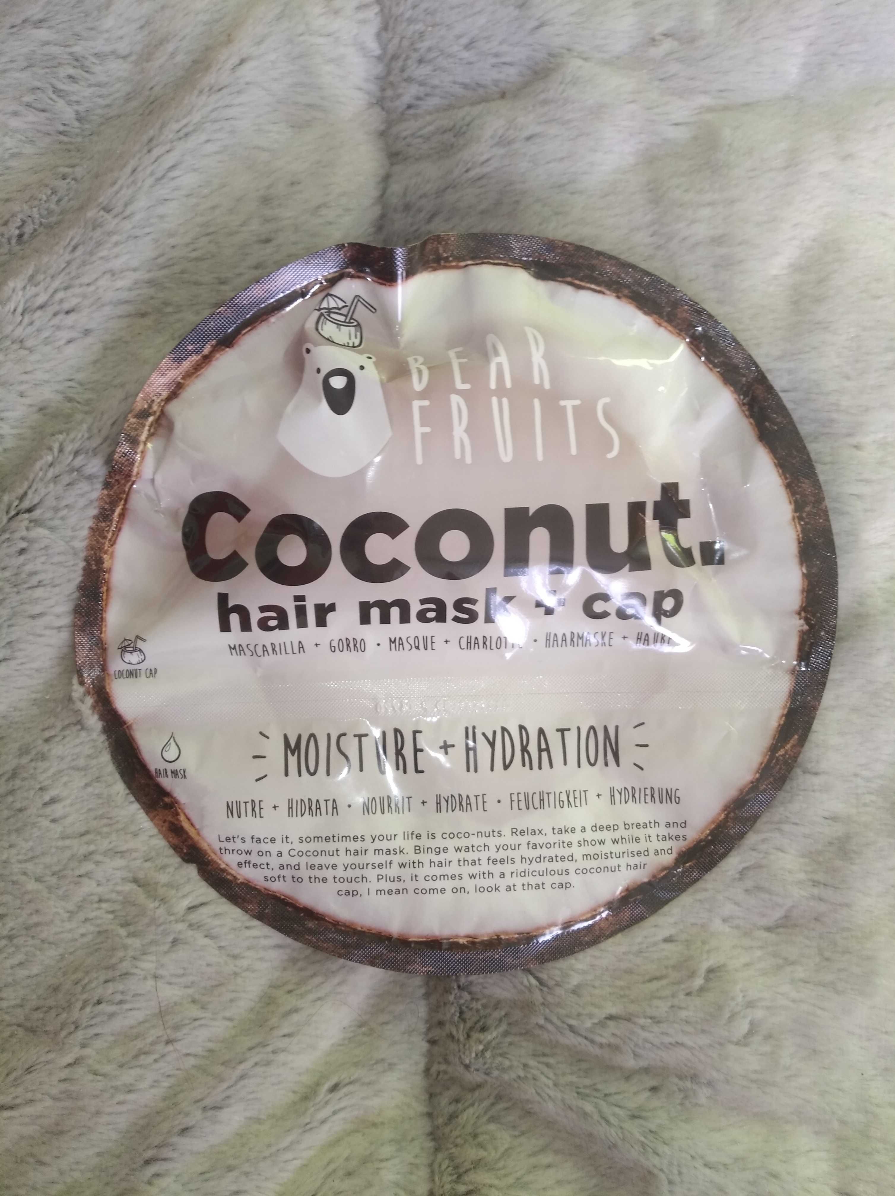 Maseczka do włosów Bear Fruits, maska kokosowa, nawilżająca + czepek