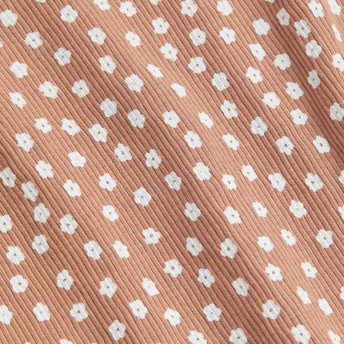 H&M 10-12lat Krótki top koszulka w prążki karmelowa w kwiatki bawełna