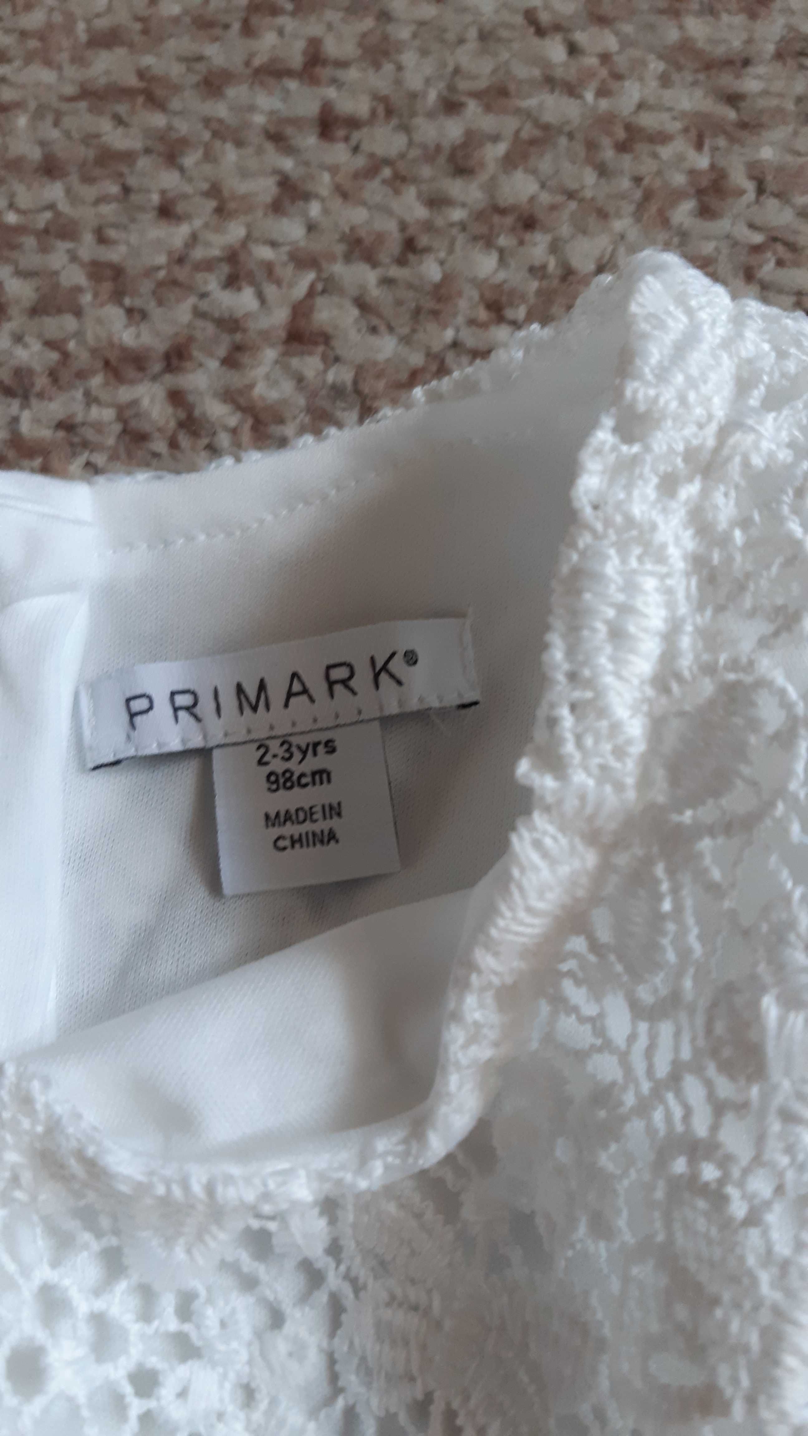 Śliczna sukienka z koronką w motylki Primark 98cm biała