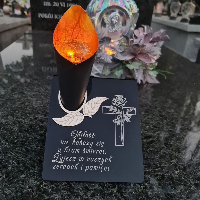 Solarny znicz LED STATUETKA na cmentarz grób duża wieczna lampka