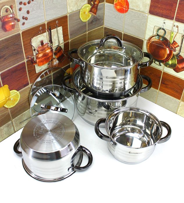 4szt. 6L; 3,5L; 2,5L, 1,8L Soliny Zestaw Garnków z czarnymi Uchwytami