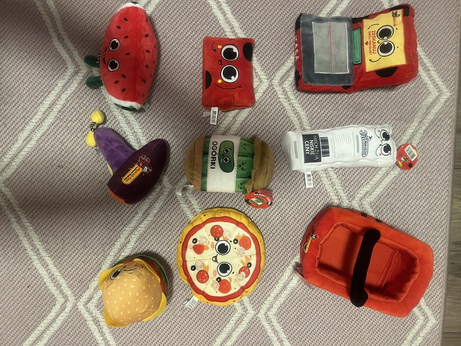 Biedroniaki, maskotki z Biedronki kasa, koszyk, skaner, portfel itp