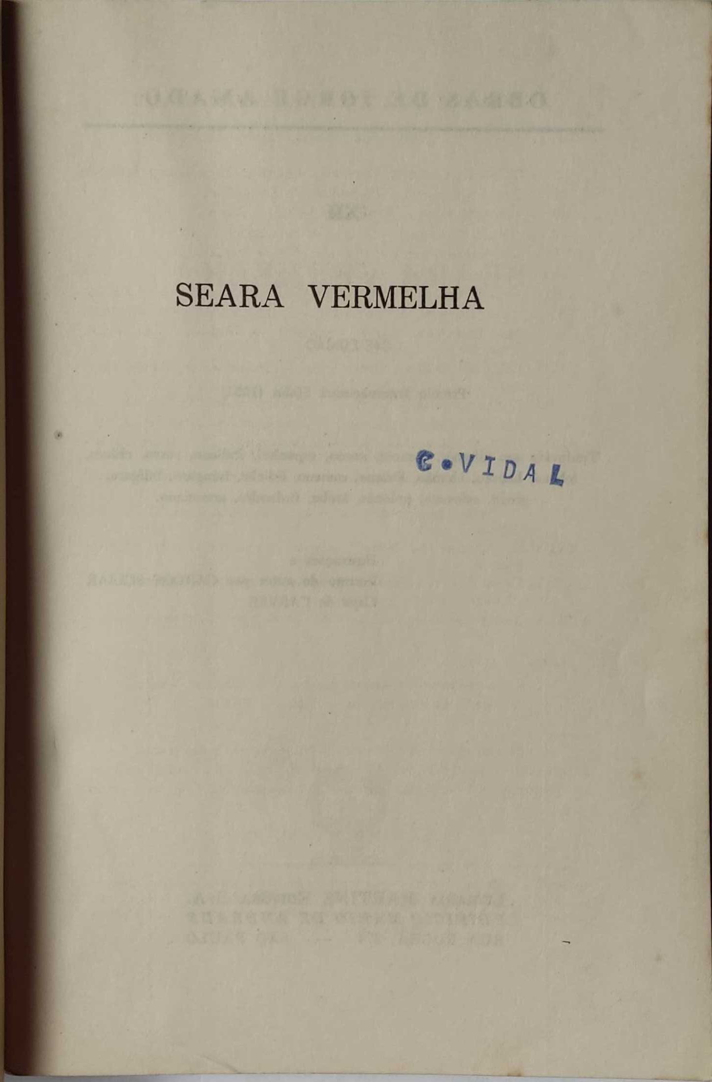 Livro Ref Cx B - Seara Vermelha - Jorge Amado
