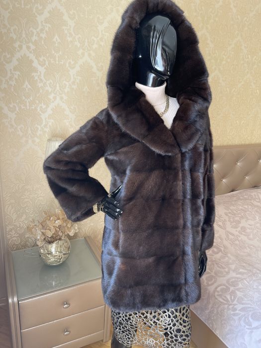 03.11 Примірки Київ! Норкова шуба 80 см з капюшоном, 42-44