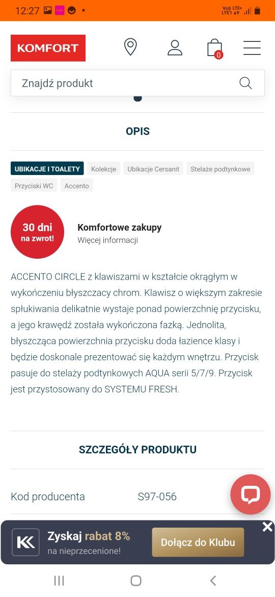 Przycisk Pneumatyczny Kółko Chrom Błyszczący S97-056