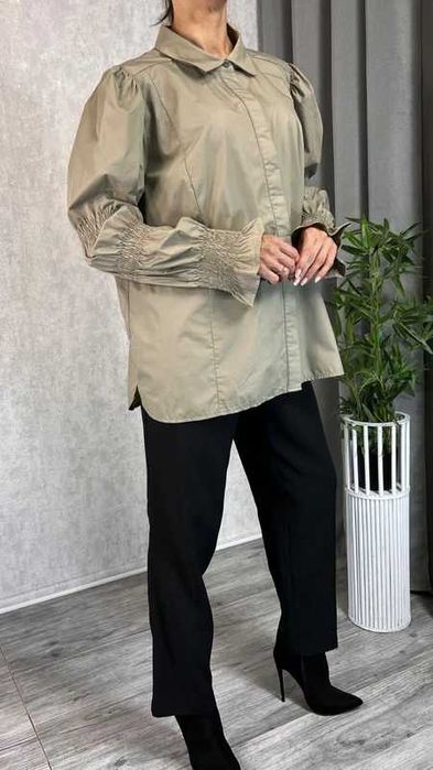 Kaffe Zielona koszula elegancka z kołnierzem i długie rękawy 50