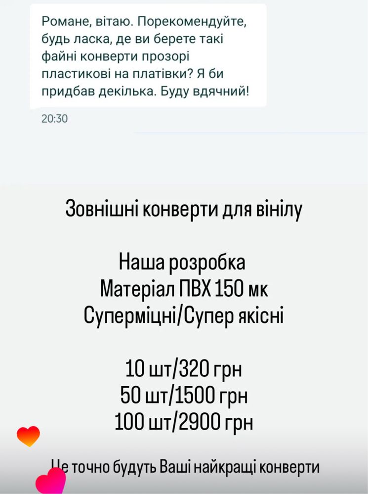 Зовнішні захисні конверти для вінілових платівок з ПВХ 150 мк
