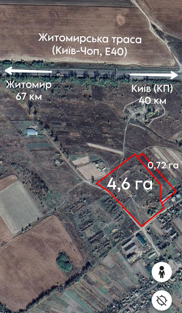 Діялнка 5.33га цільове-під промисловіть/логістику. Житомирська трасса.