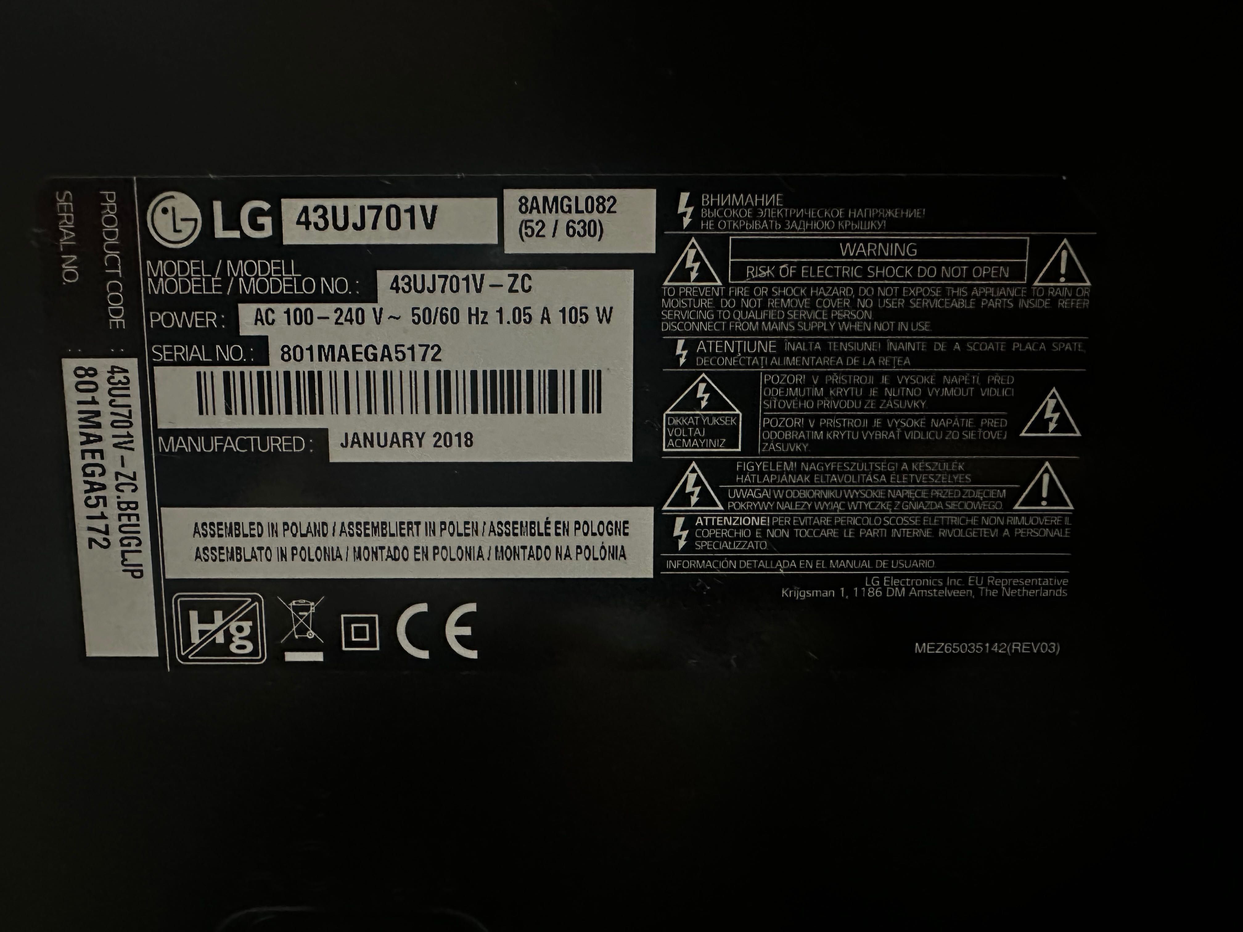 Televisão LG 43UJ701V