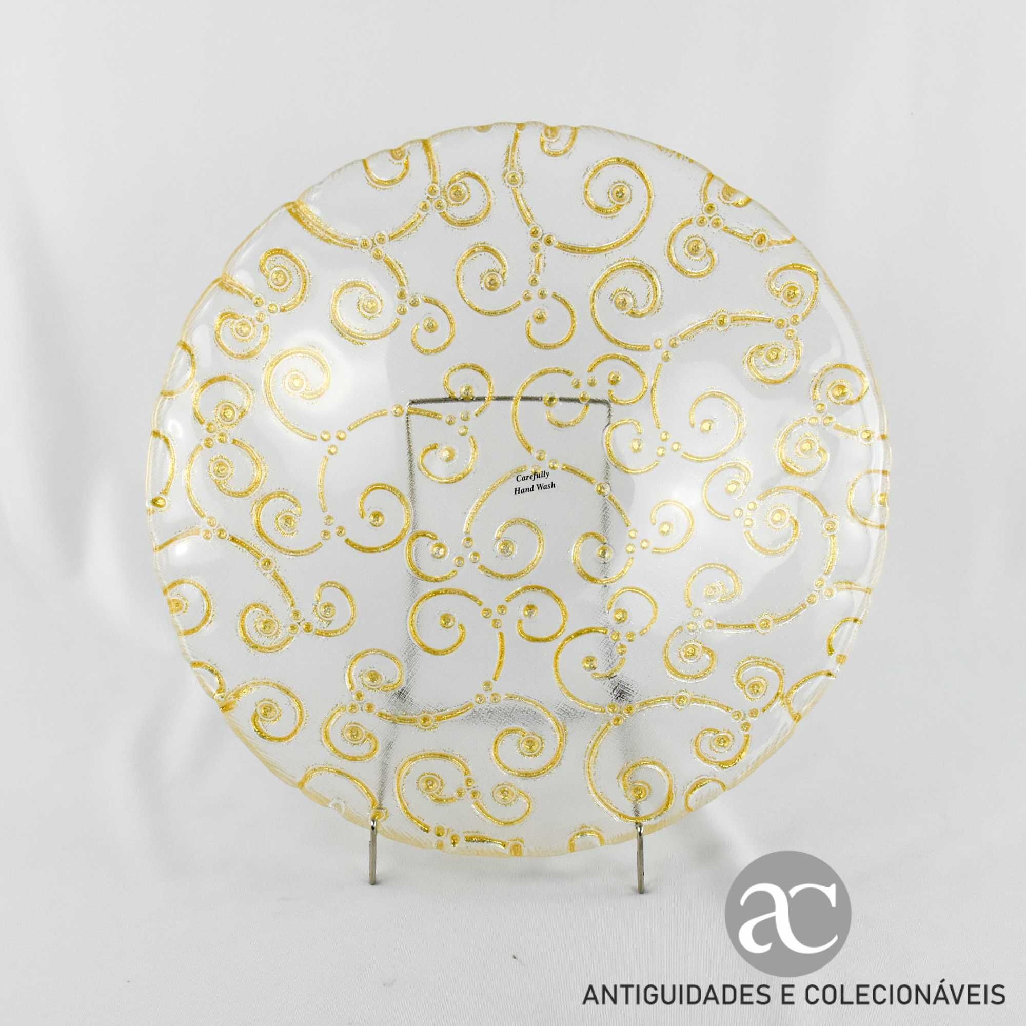 Taça / Centro de mesa em Vidro Atlantis decorado a ouro