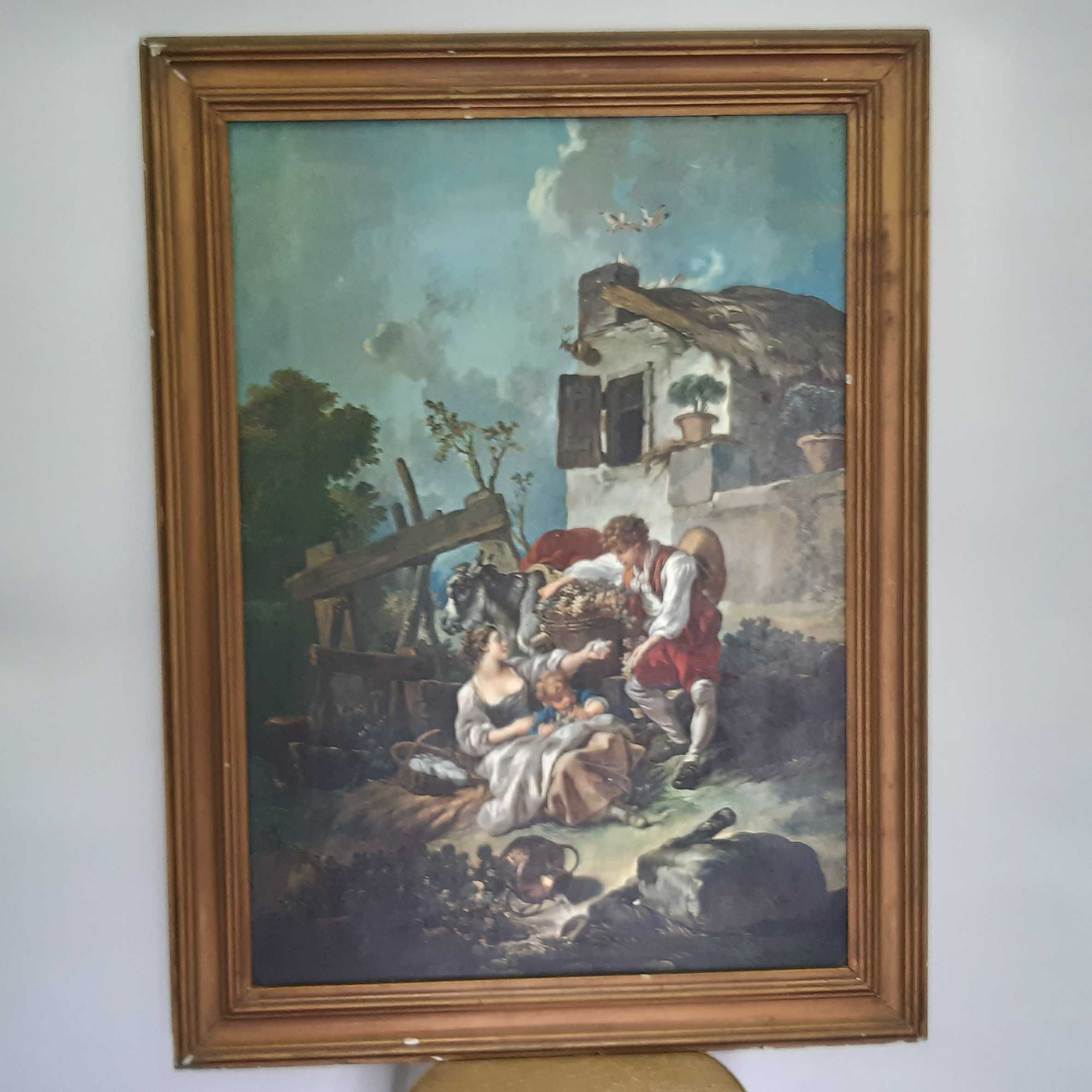 Retro Vintage Antigo Quadro 80x60cm Gravura Homem Oferece Uvas Boucher