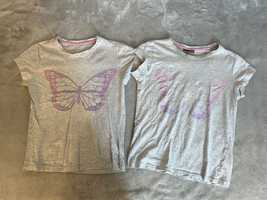 2 koszulki / t-shirt / bluzki z krótkim rękawem szare z motylem