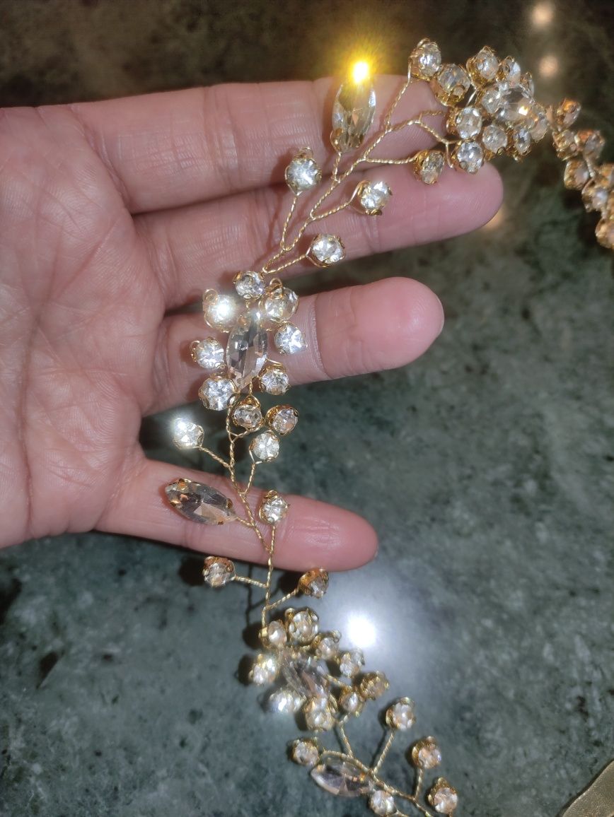 Tiara Grinalda Dourada Brilhantes Noiva