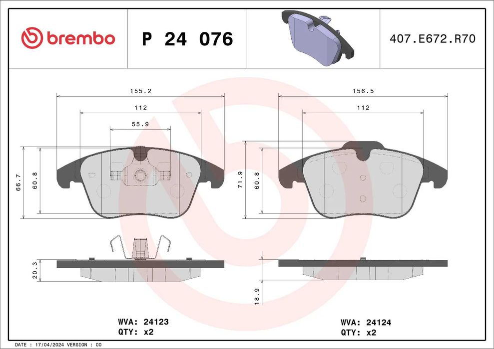Pastilha de travão frente Brembo P 24 076 (FORD | VOLVO | MG | GAC)