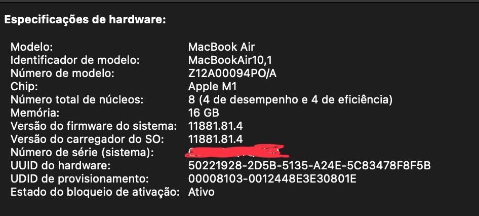 Macbook Air M1 2020, 16Gb RAM, 256Gb SSD