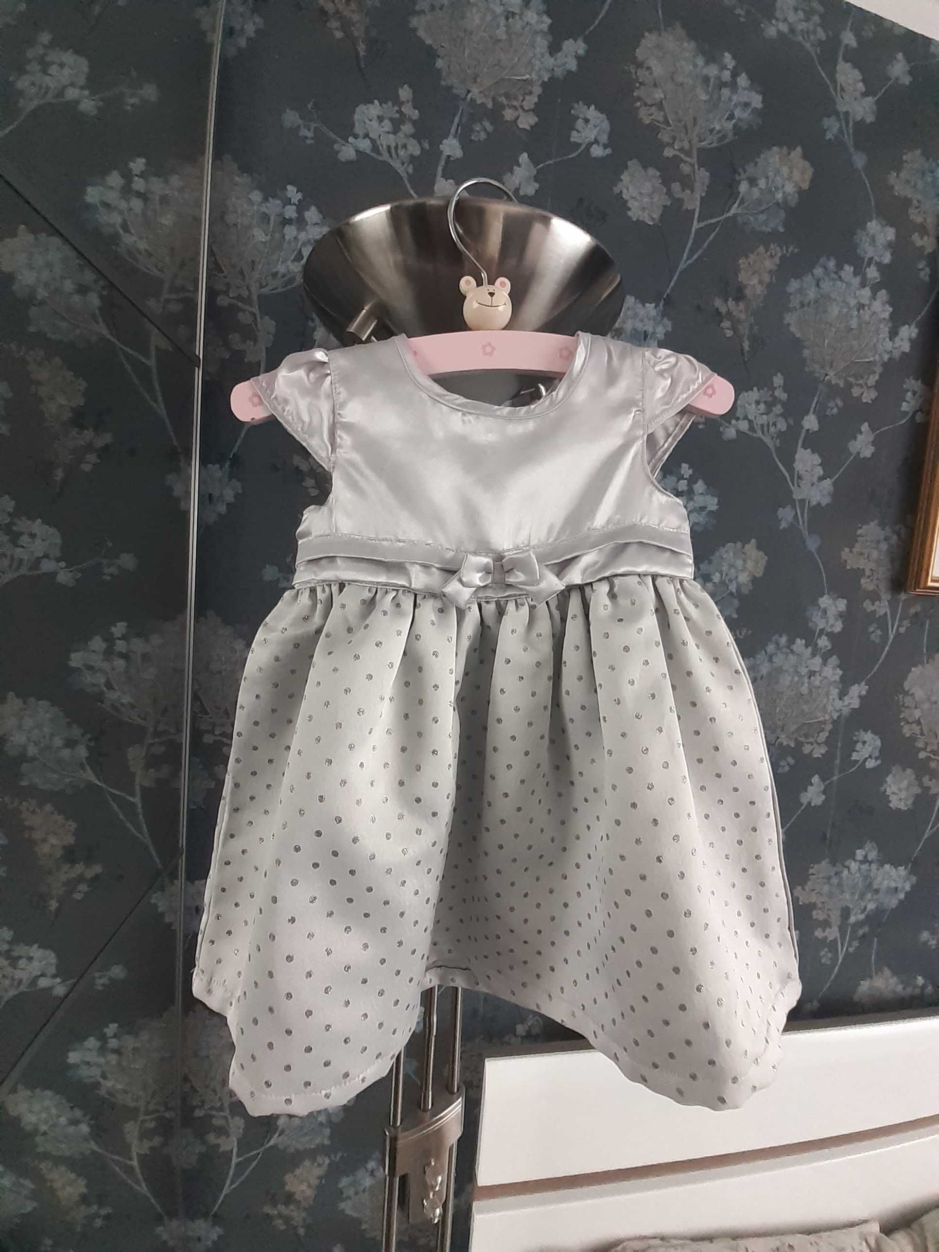 F&F sukienka i bolerko 9-12 miesięcy srebrna komplet elegancki CHRZEST