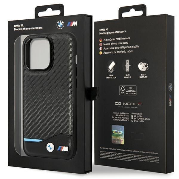 Etui BMW Leather Carbon do iPhone 13 Pro/13 - Czarne, Skórzane