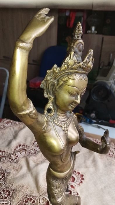 Vintage mosiężny posążek Maya Devi, matka Buddy Sha