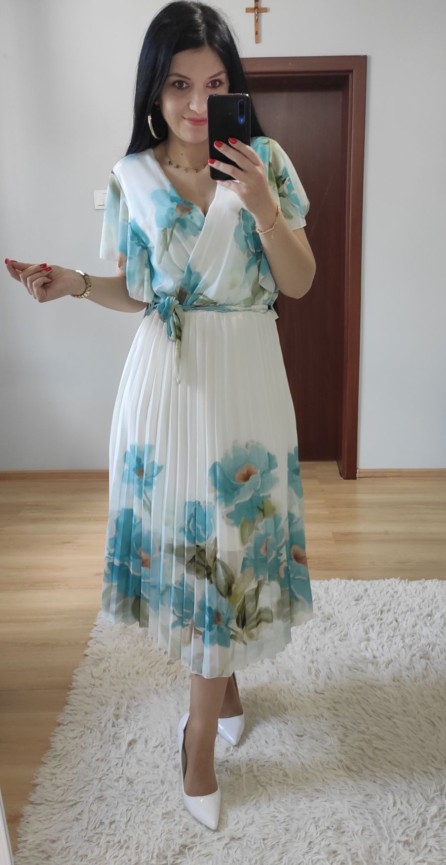 Sukienka w kwiaty plisowany dół wesele komunia chrzest