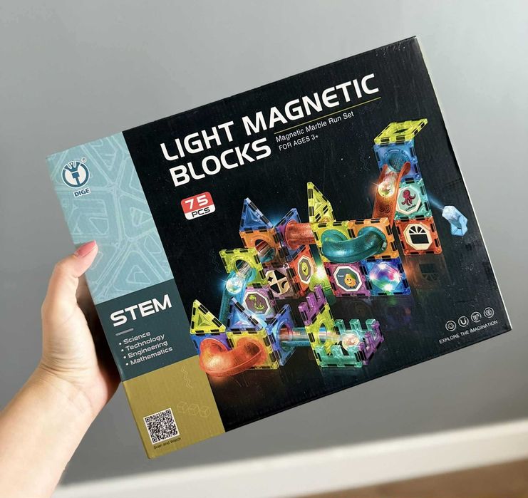 Klocki Magnetyczne Marble Tor Kulkowy Świecące Kulki 75 Elementów