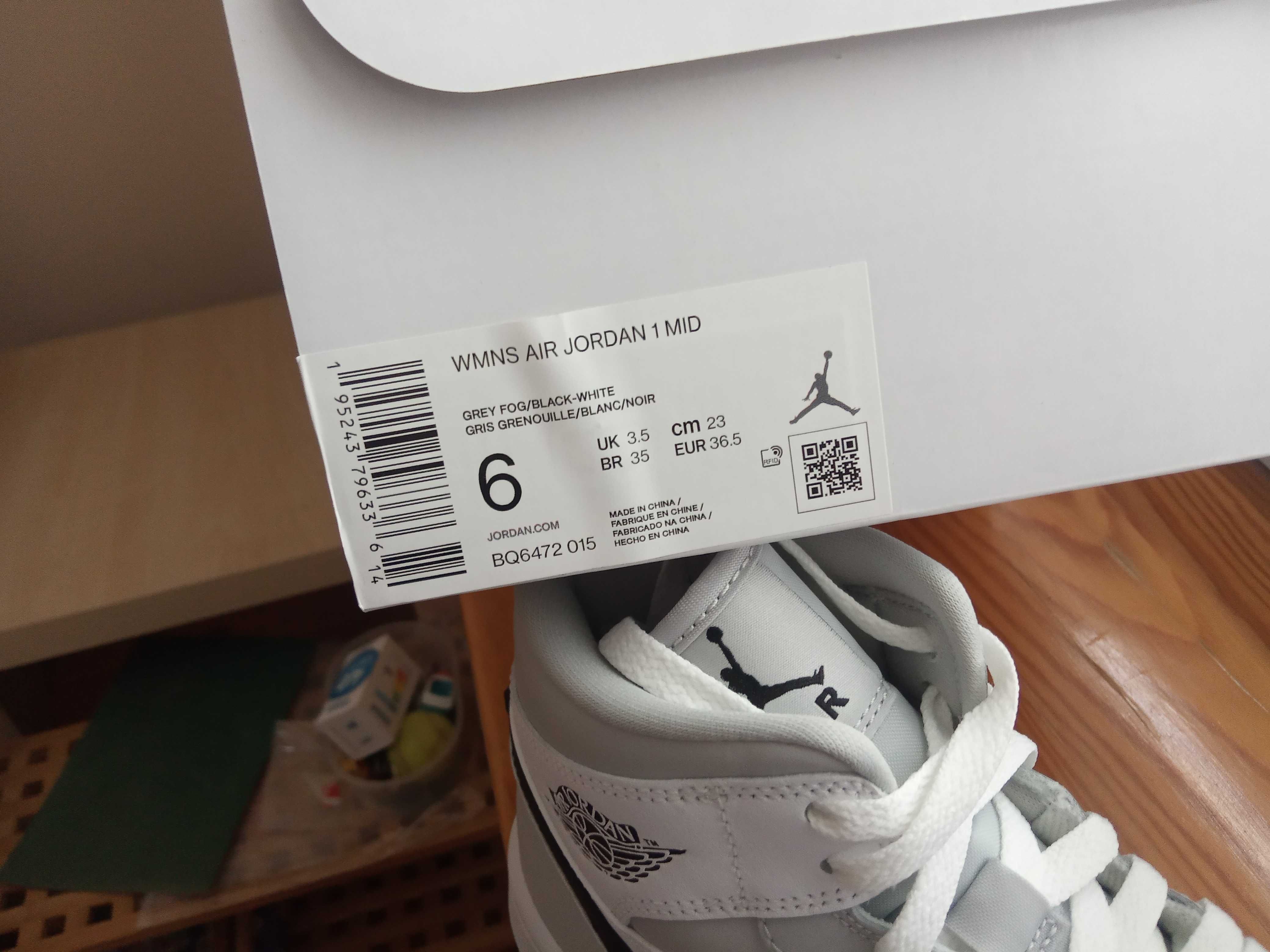 r.36,5 /23 cm) Nike Jordan 1 Mid Light Smoke Grey Women's BQ6472,-015